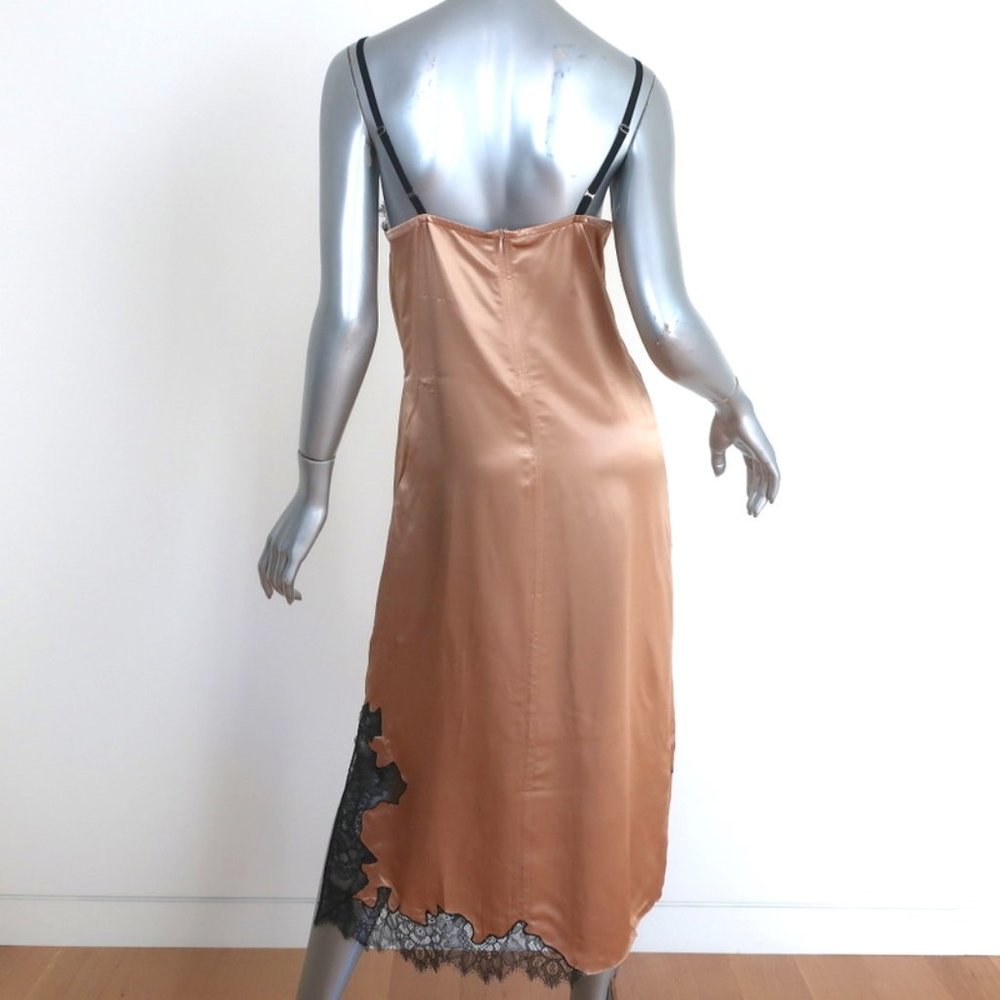 HELMUT LANG LACE-TRIM SLIP DRESS GOLD SATIN SIZE SMALL SPAGHETTI STRAP MIDI - Picture 5 of 8